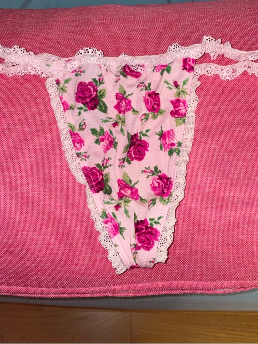 Lace-Trim Thong Panty - Worn